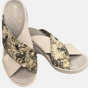 Bzees Diamond X Band Wedge Slide Sandals